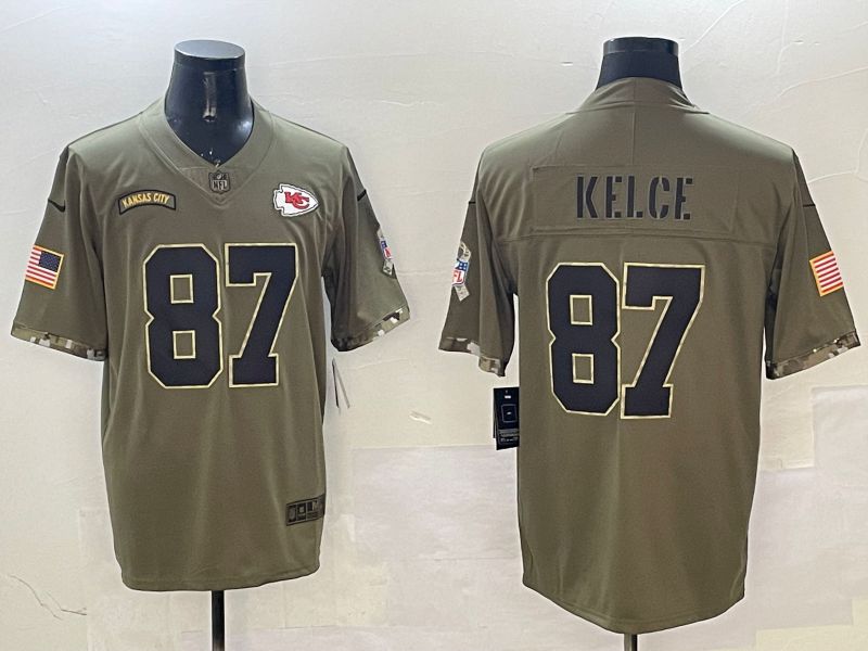 Men Kansas City Chiefs 87 Kelce Green Nike 2025 Salute to Service Limited NFL Jersey style 1